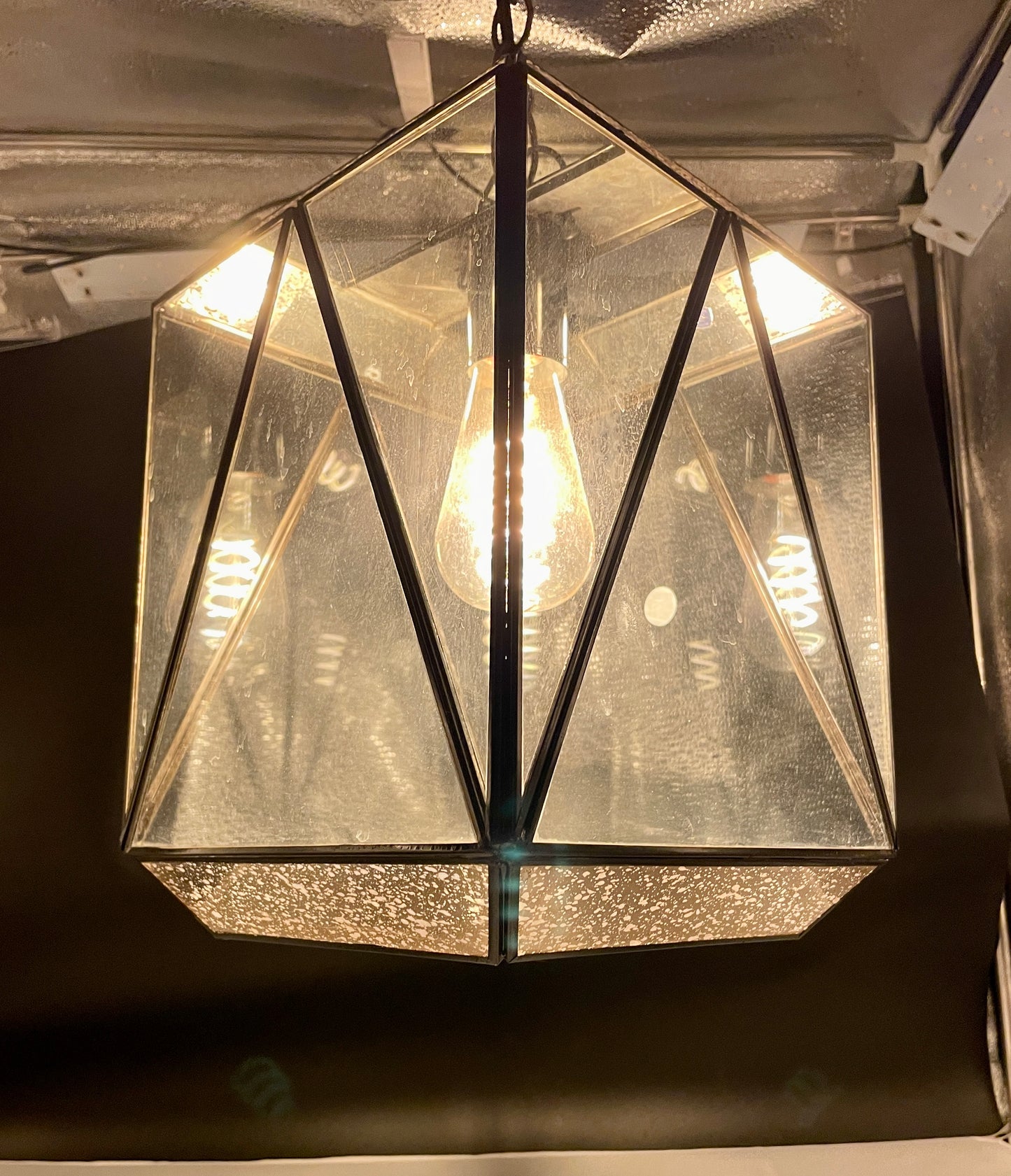 Gold & Tin Geometric Cube Ceiling Pendant Lamp