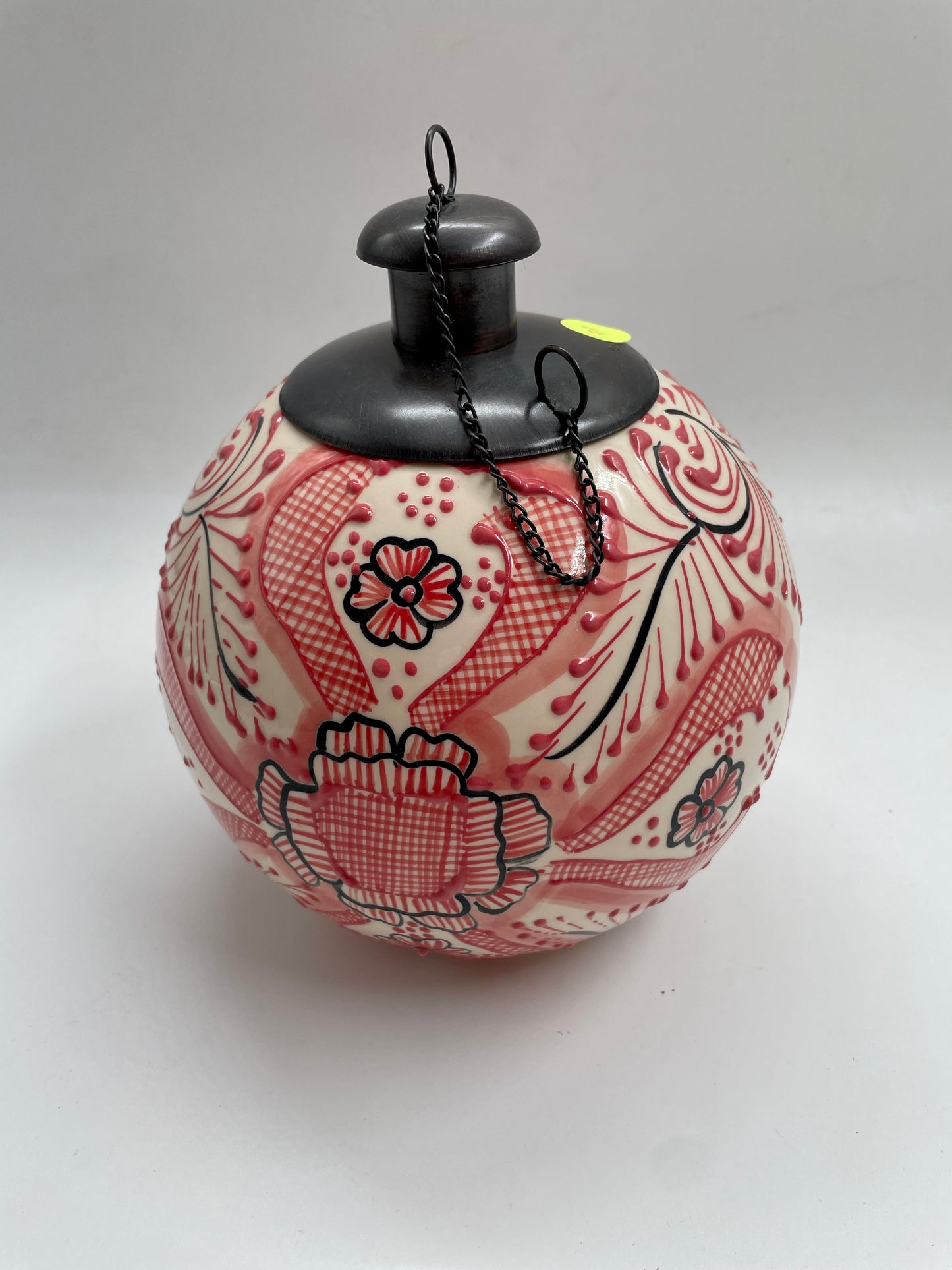 Red Flower Patterned Citronella Ceramic Sphere