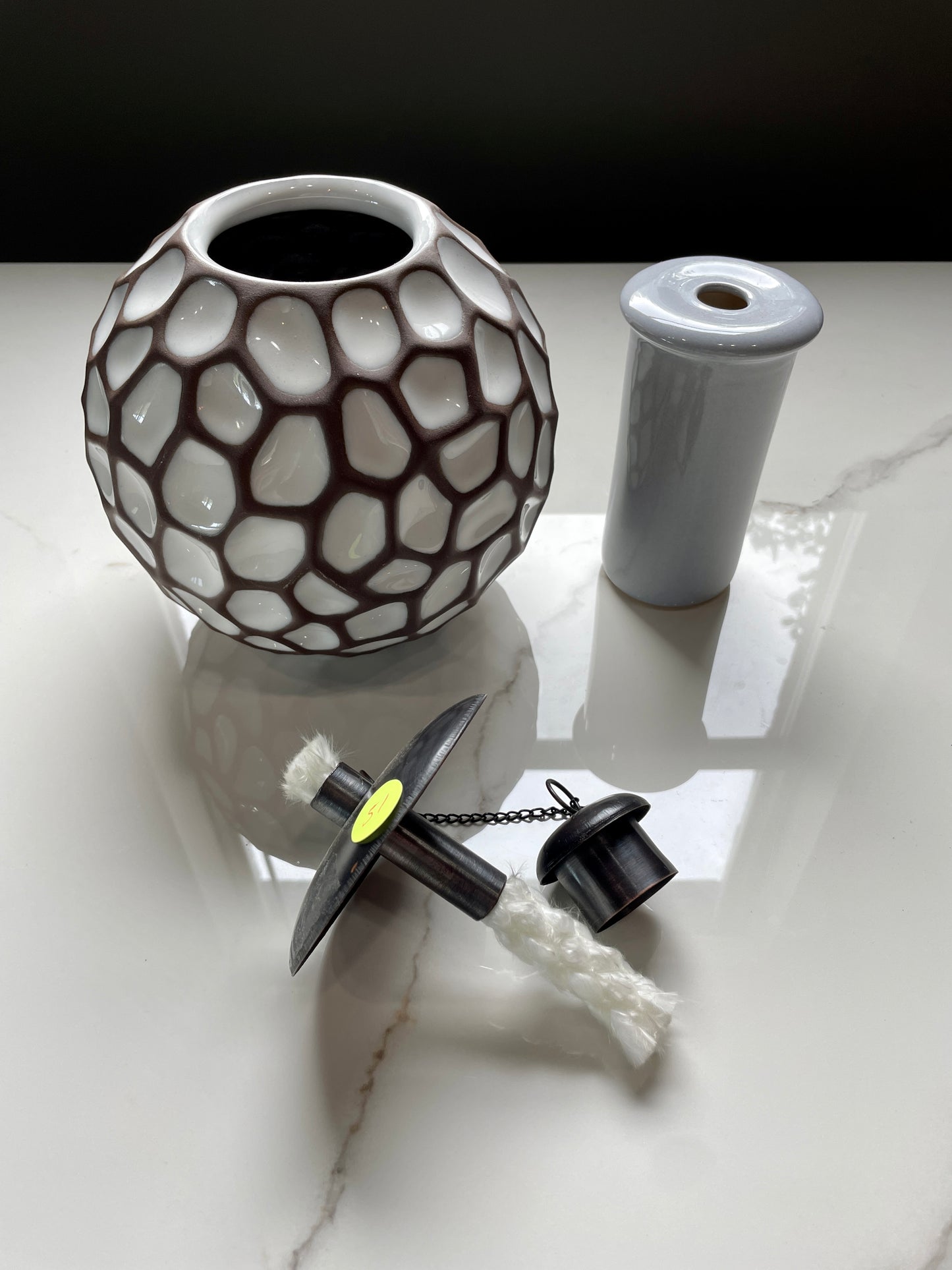 Natural White/Brown Patterned Citronella Ceramic Sphere