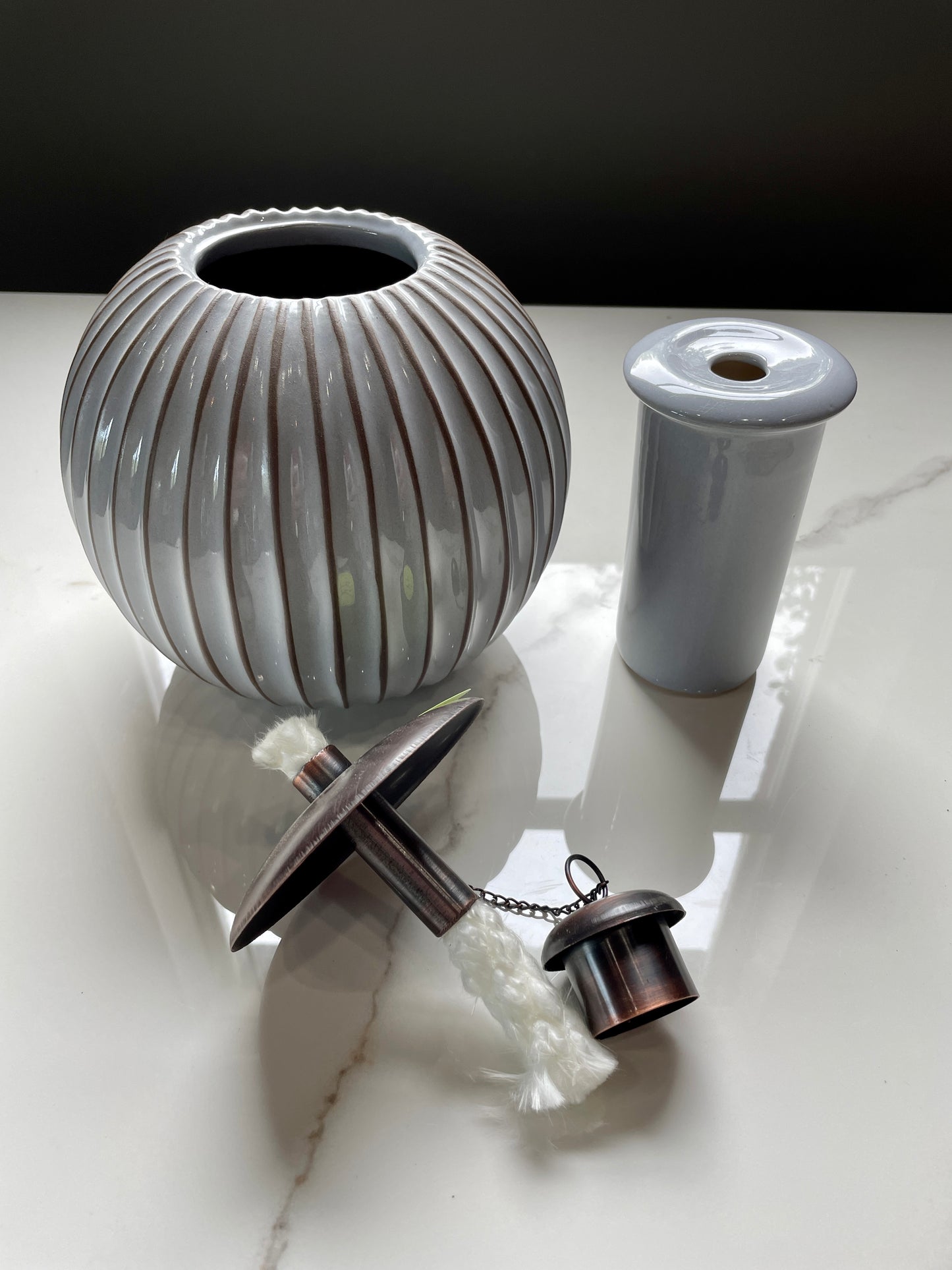Light Gray Slices Patterned Citronella Ceramic Sphere