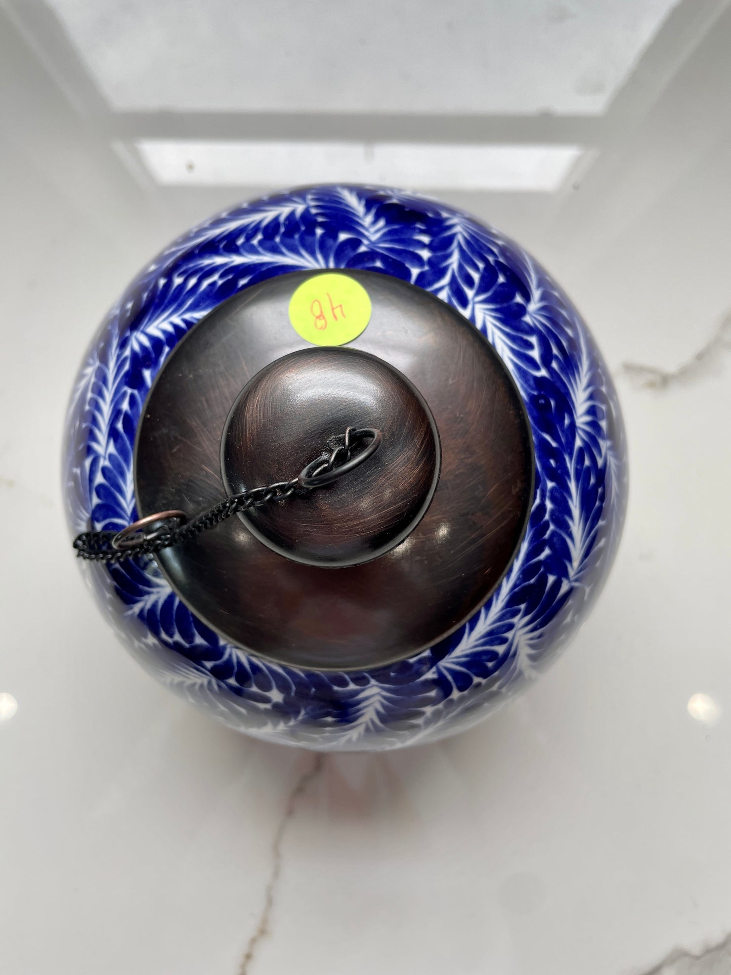 Blue Leaf Patterned Citronella Ceramic Sphere