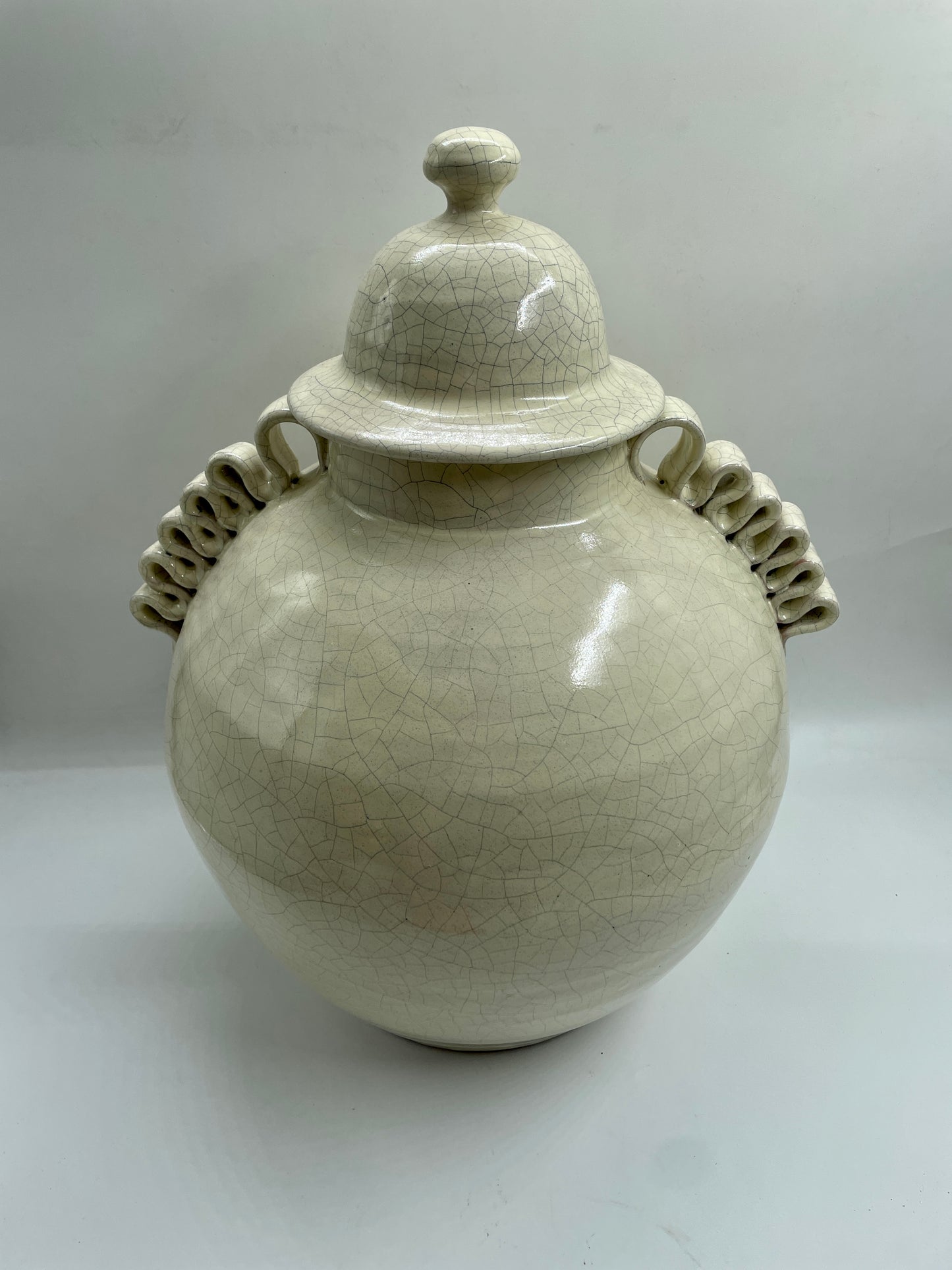 Large Patterned Beige Ceramic Urn