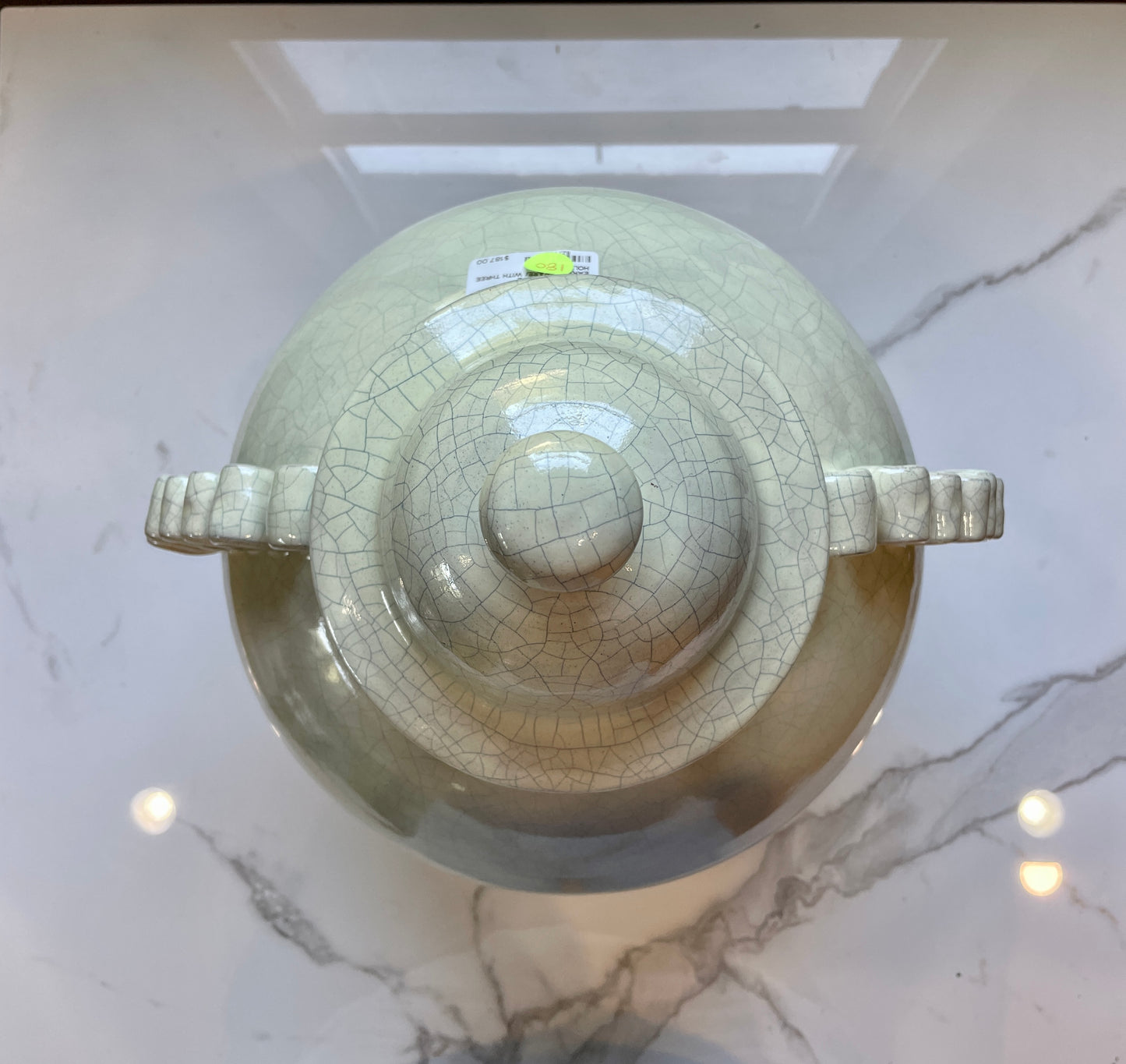 Large Patterned Beige Ceramic Urn