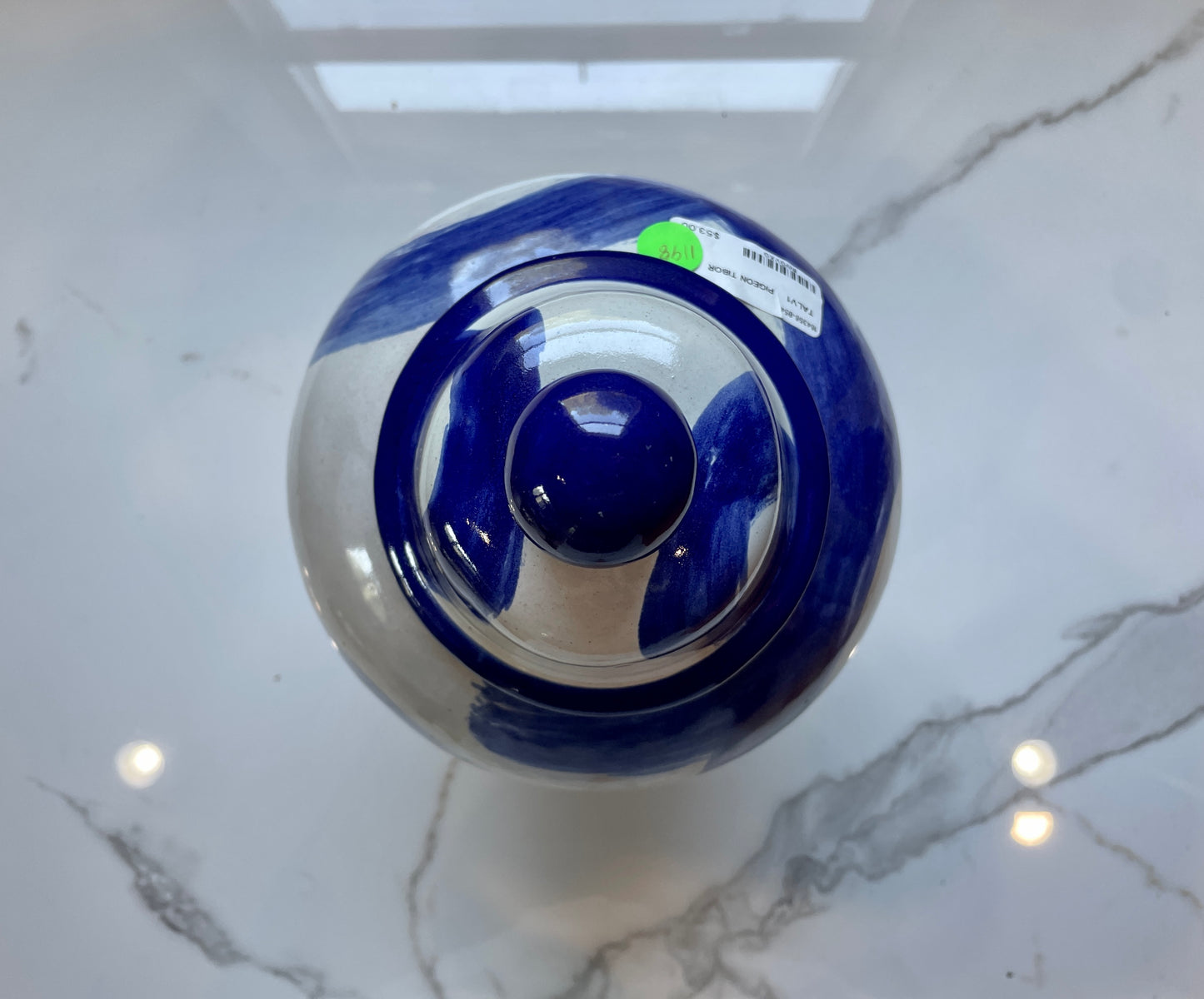 Medium Blue And White Ceramic Urn