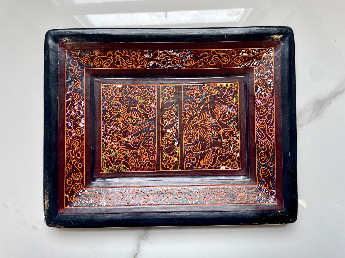 Red/Black Unique Artistic Wooden Tray Set