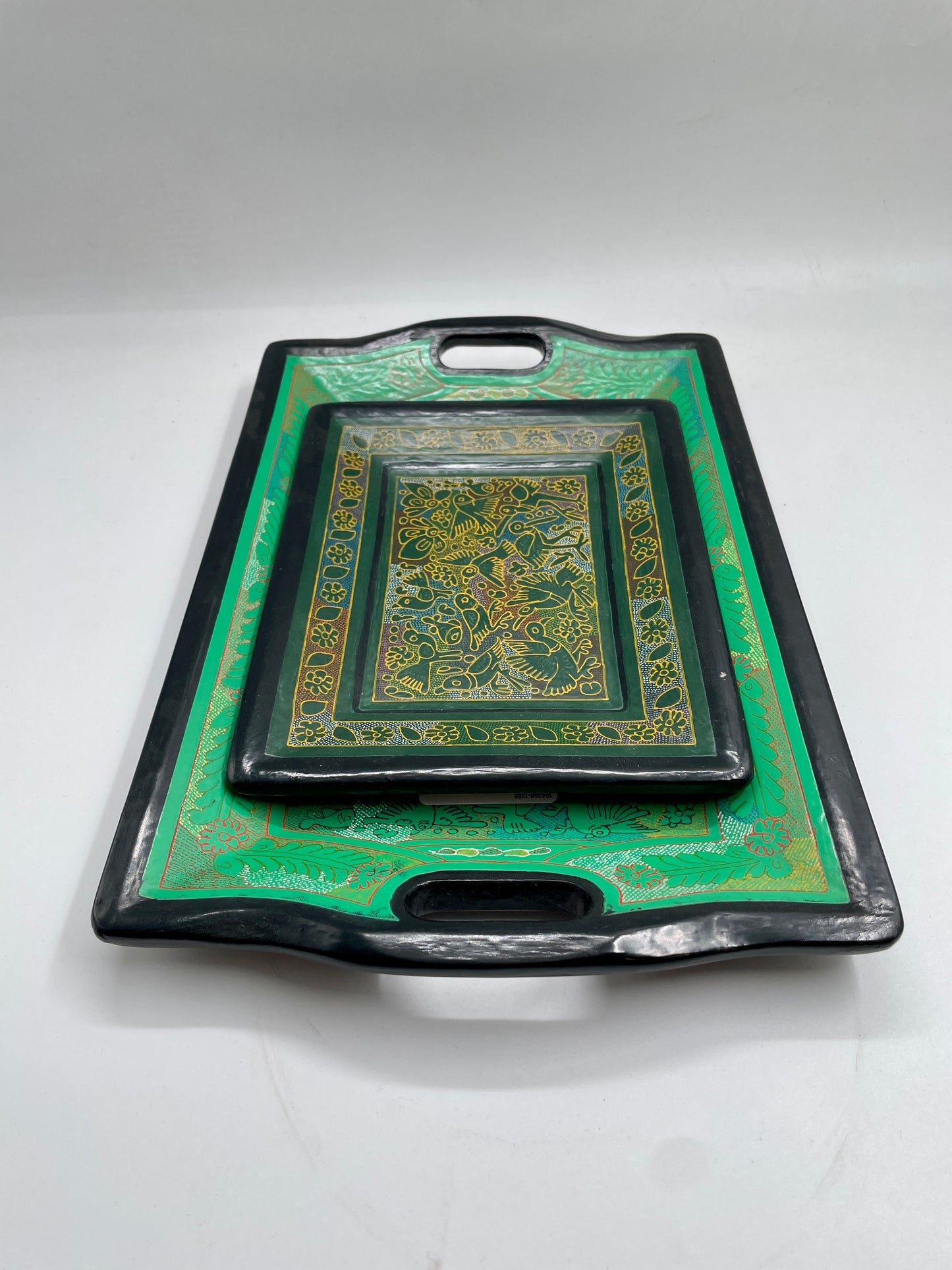 Green/Black Unique Artistic Wooden Tray Set