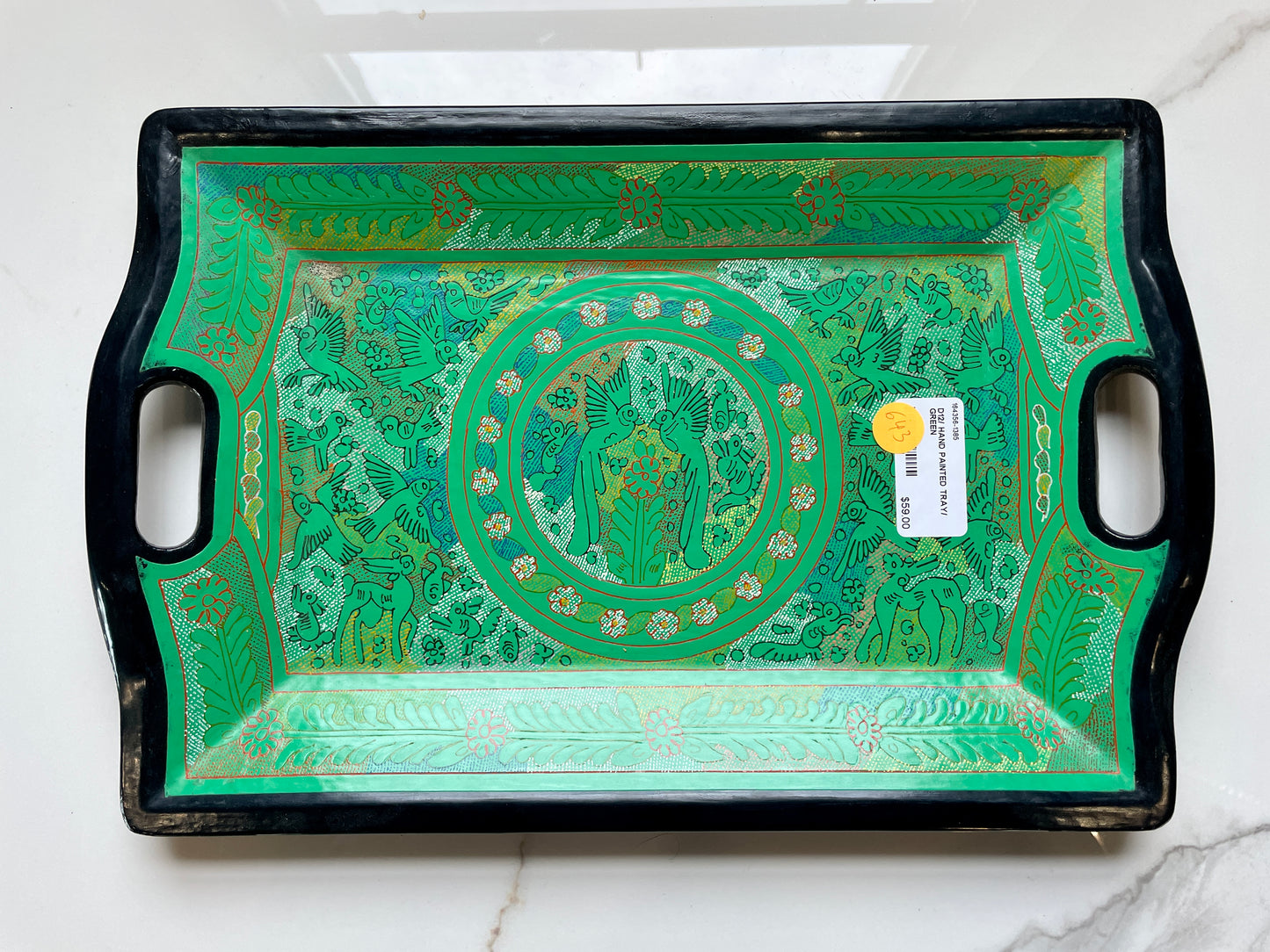 Green/Black Unique Artistic Wooden Tray Set