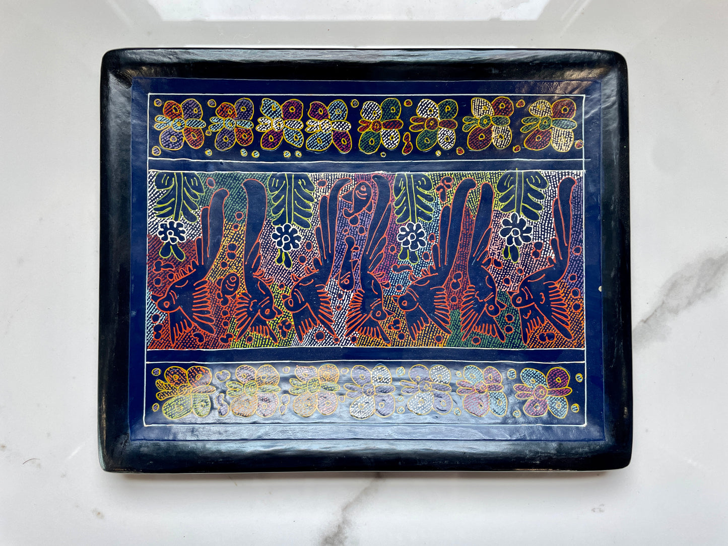 Purple/Black Unique Artistic Wooden Tray Set