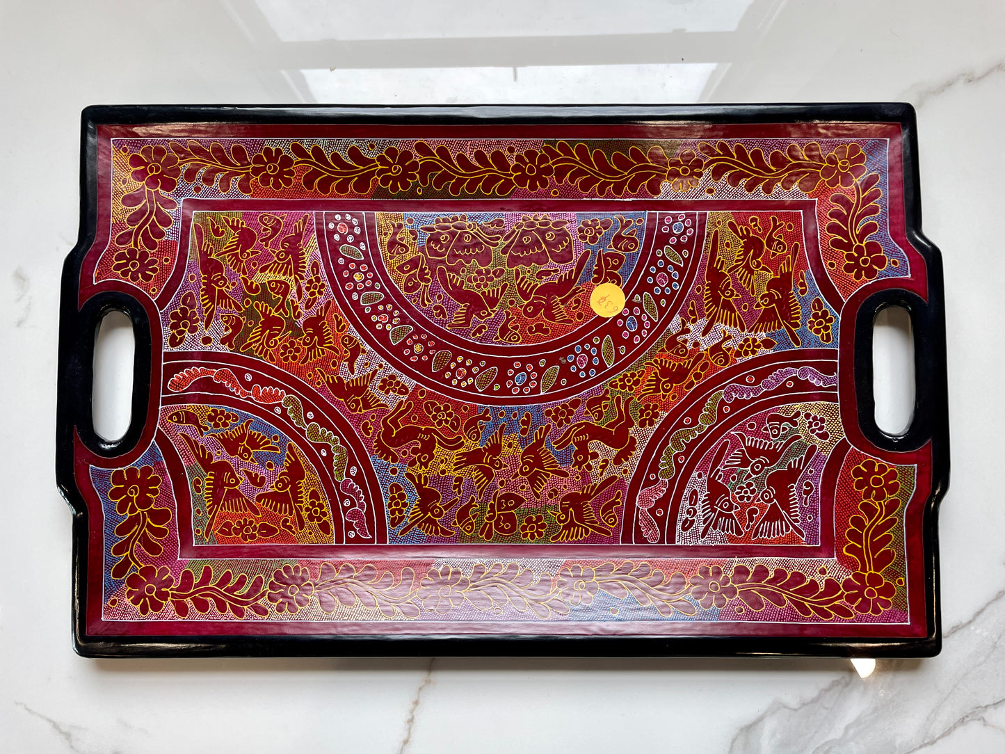 Light Red/Black Unique Artistic Wooden Tray Set
