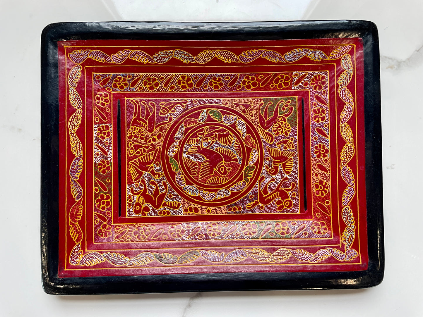 Light Red/Black Unique Artistic Wooden Tray Set