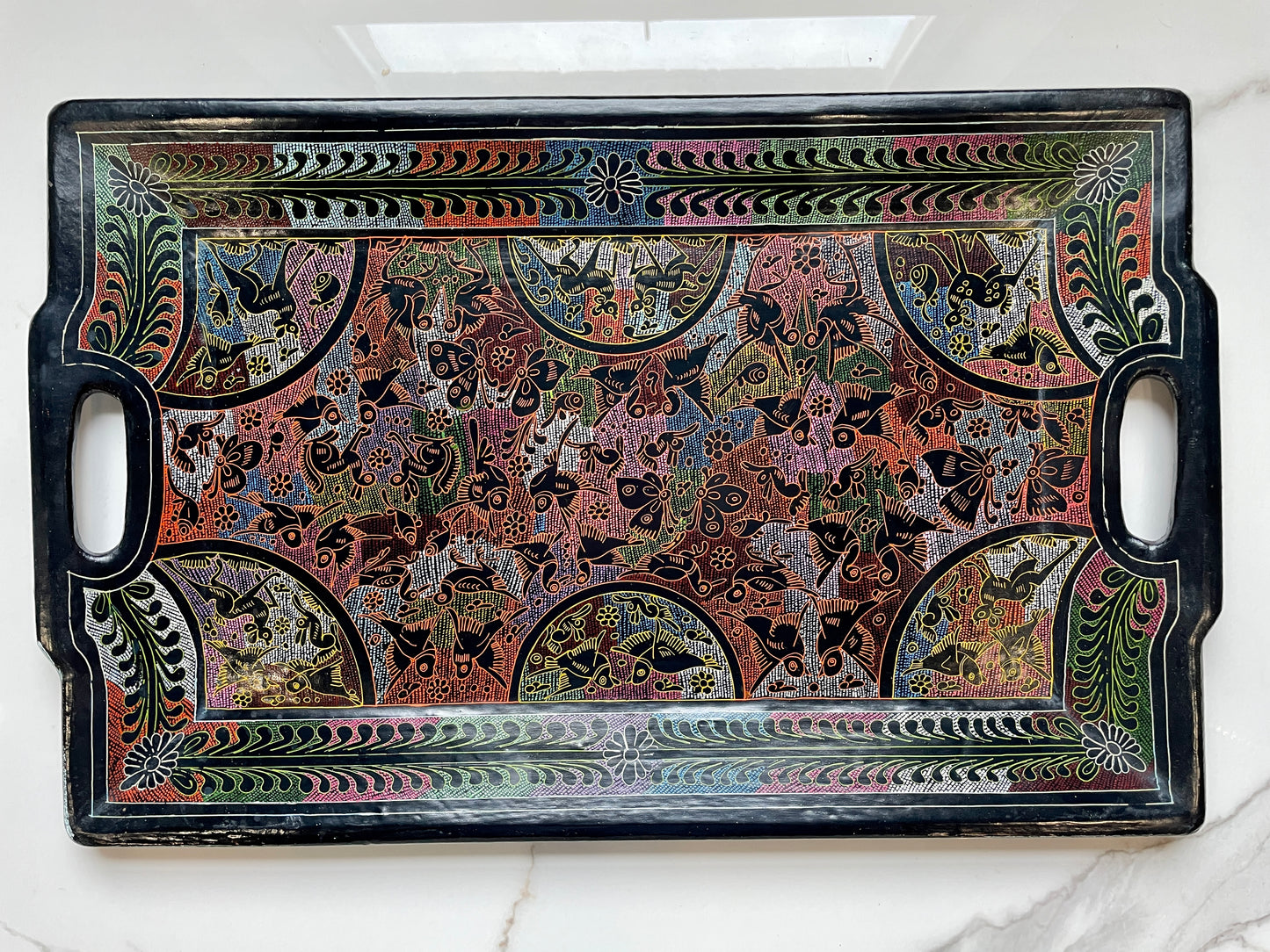 Multicolor Unique Artistic Wooden Tray Set