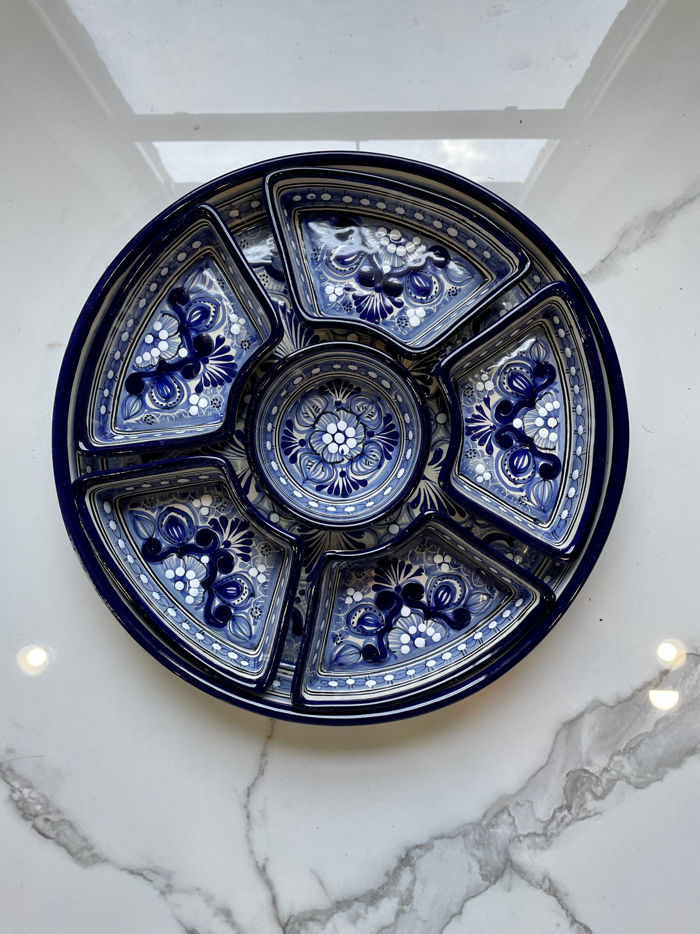 Big Blue And White Dip Talavera Tray Set