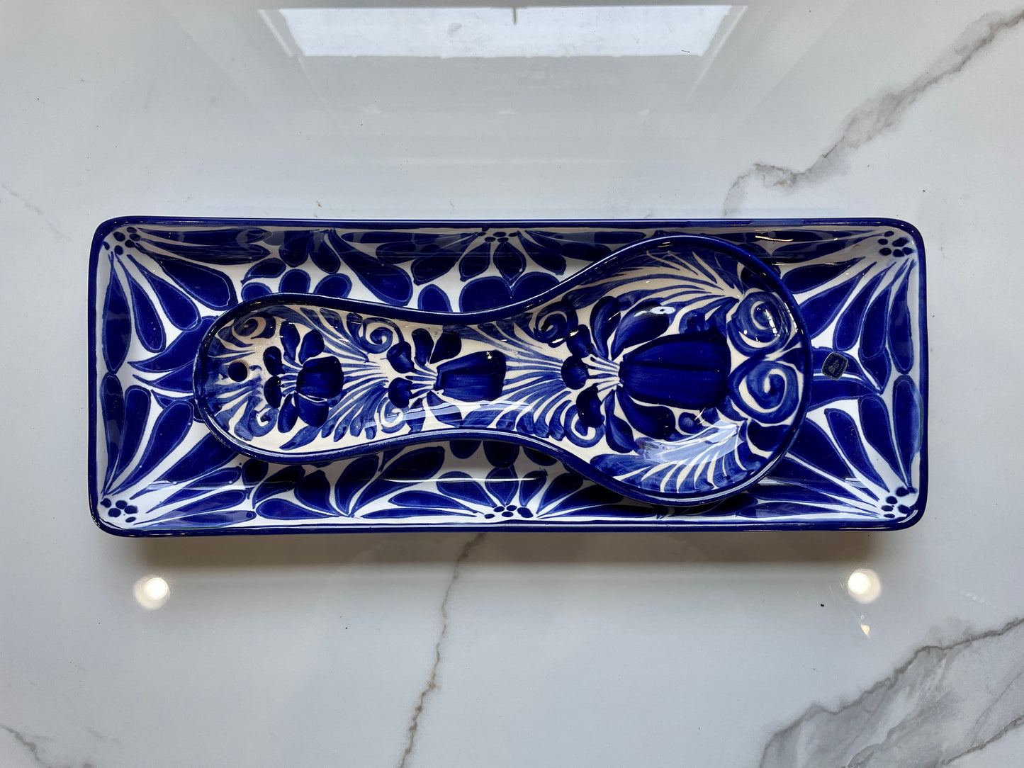 Blue And White Spoon and Tray 2pc Talavera Tray Set