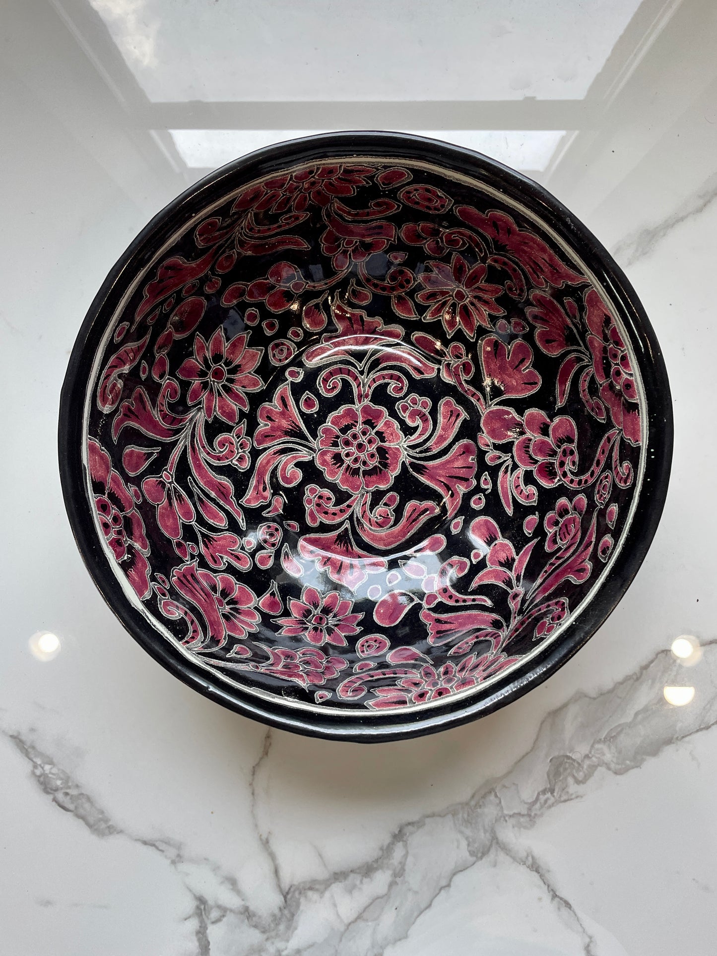Purple and Black Bowl and Rectangle 3pc Talavera Tray Set