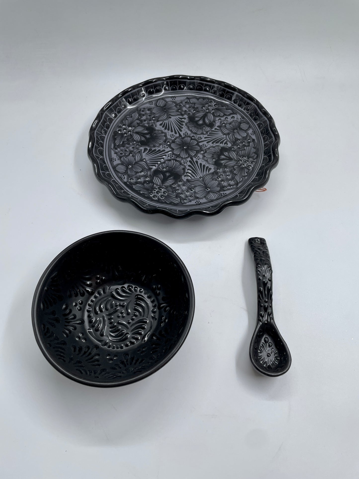 Black Patterned 3pc Talavera Bowl Set