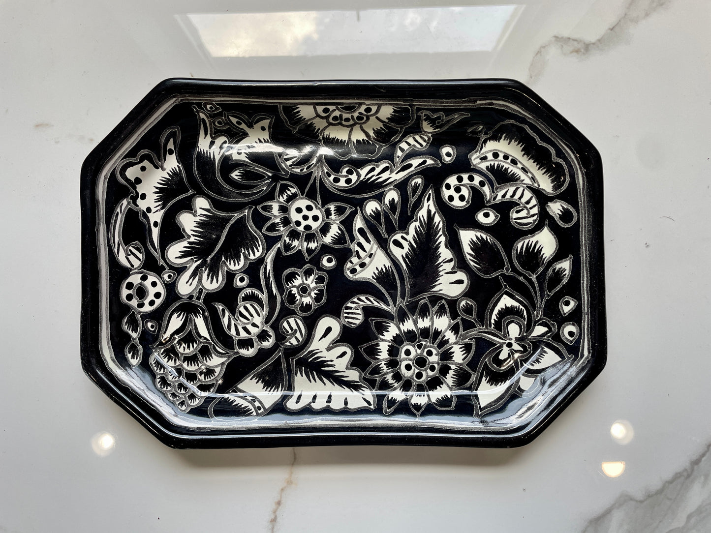 Black and White Patterned Talavera Tray