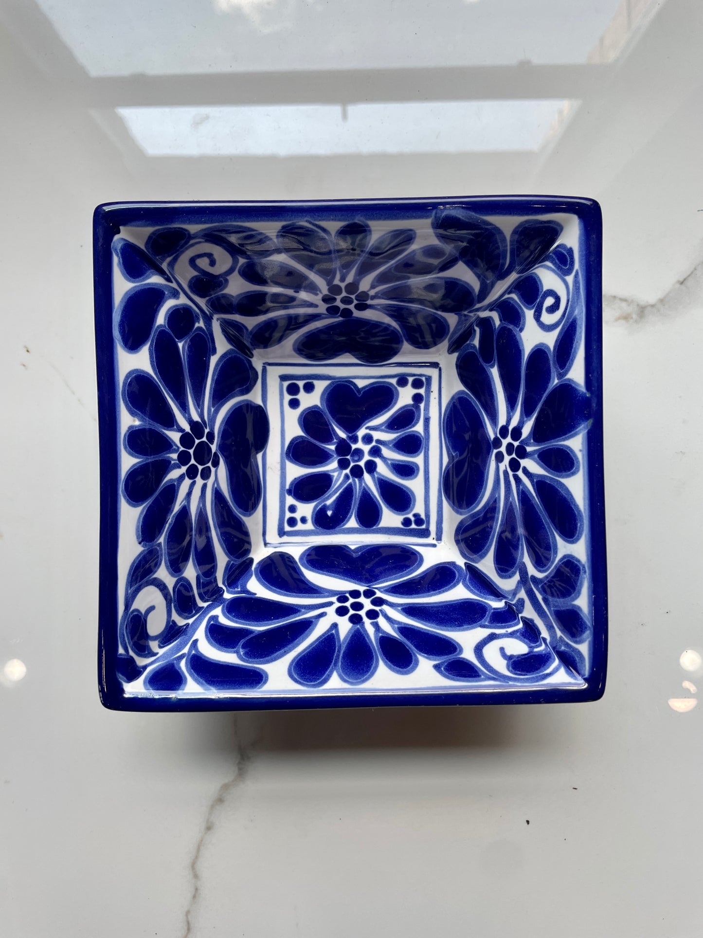 Blue and White Medium Patterned Square Talavera Tray Set