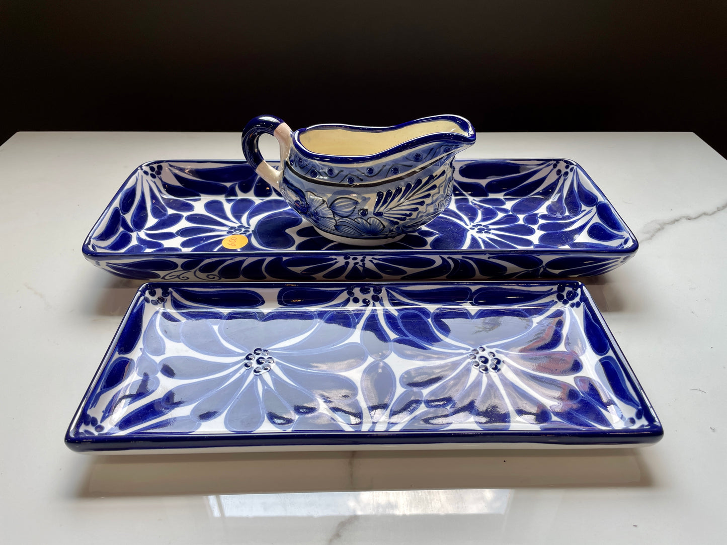 Blue and White Patterned Talavera Tea Tray Set