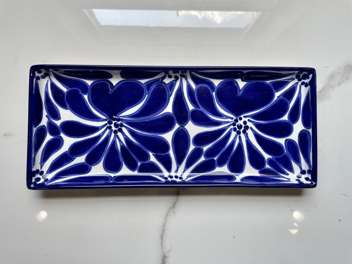 Blue and White Patterned Talavera Tea Tray Set