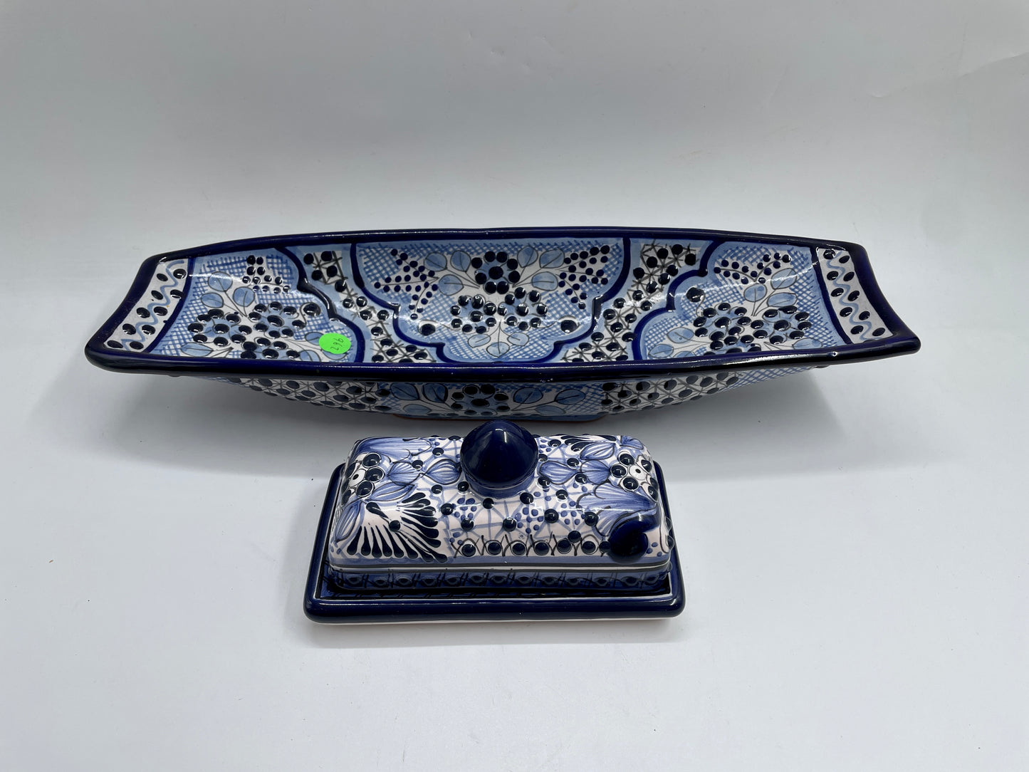 Blue and White Patterned Big Canoe Talavera Tray Set
