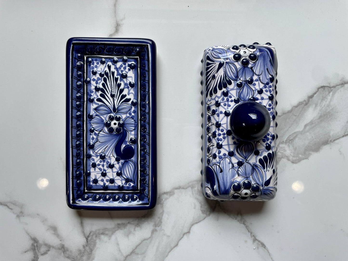 Blue and White Patterned Big Canoe Talavera Tray Set