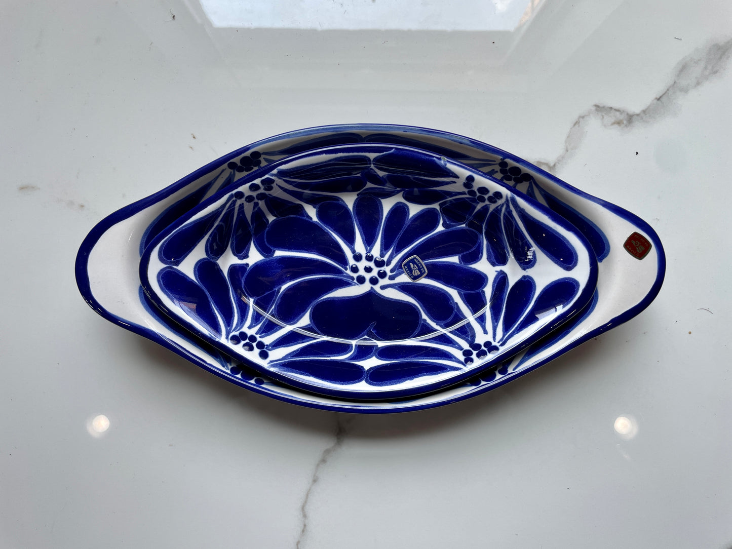 Blue and White Patterned Medium Canoe Talavera Tray Set
