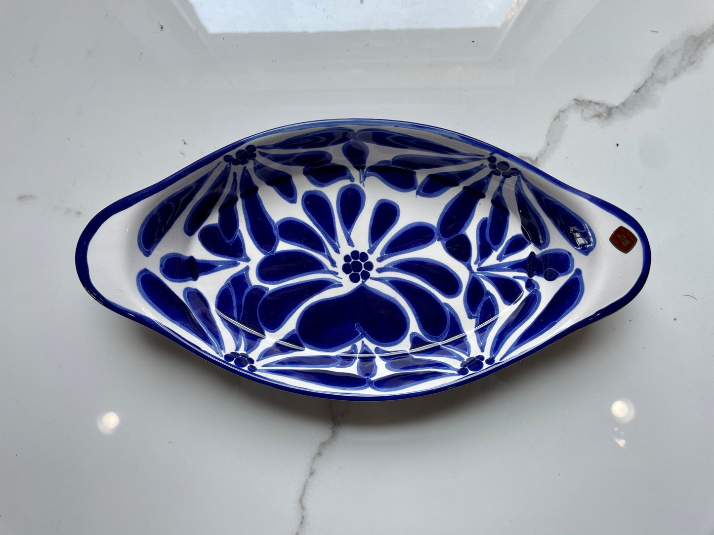 Blue and White Patterned Medium Canoe Talavera Tray Set