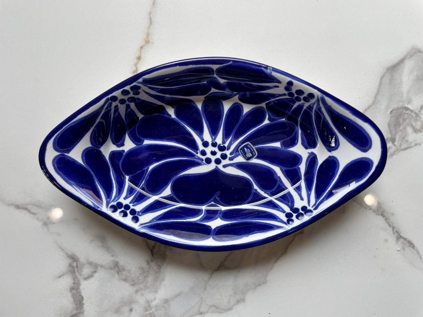 Blue and White Patterned Medium Canoe Talavera Tray Set