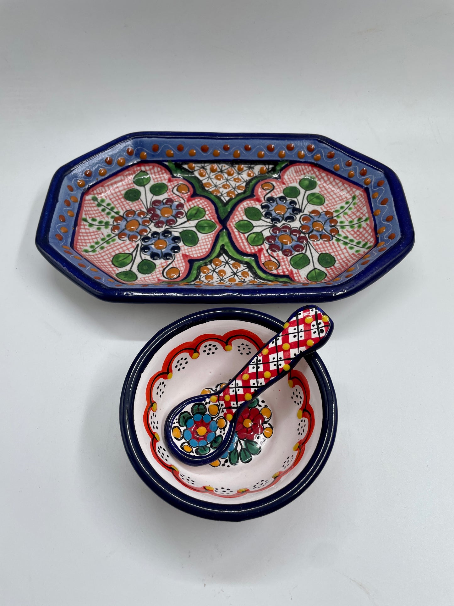 Multicolor Patterned Bowl Talavera Tray Set