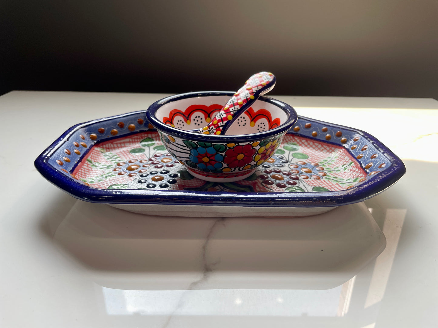 Multicolor Patterned Bowl Talavera Tray Set