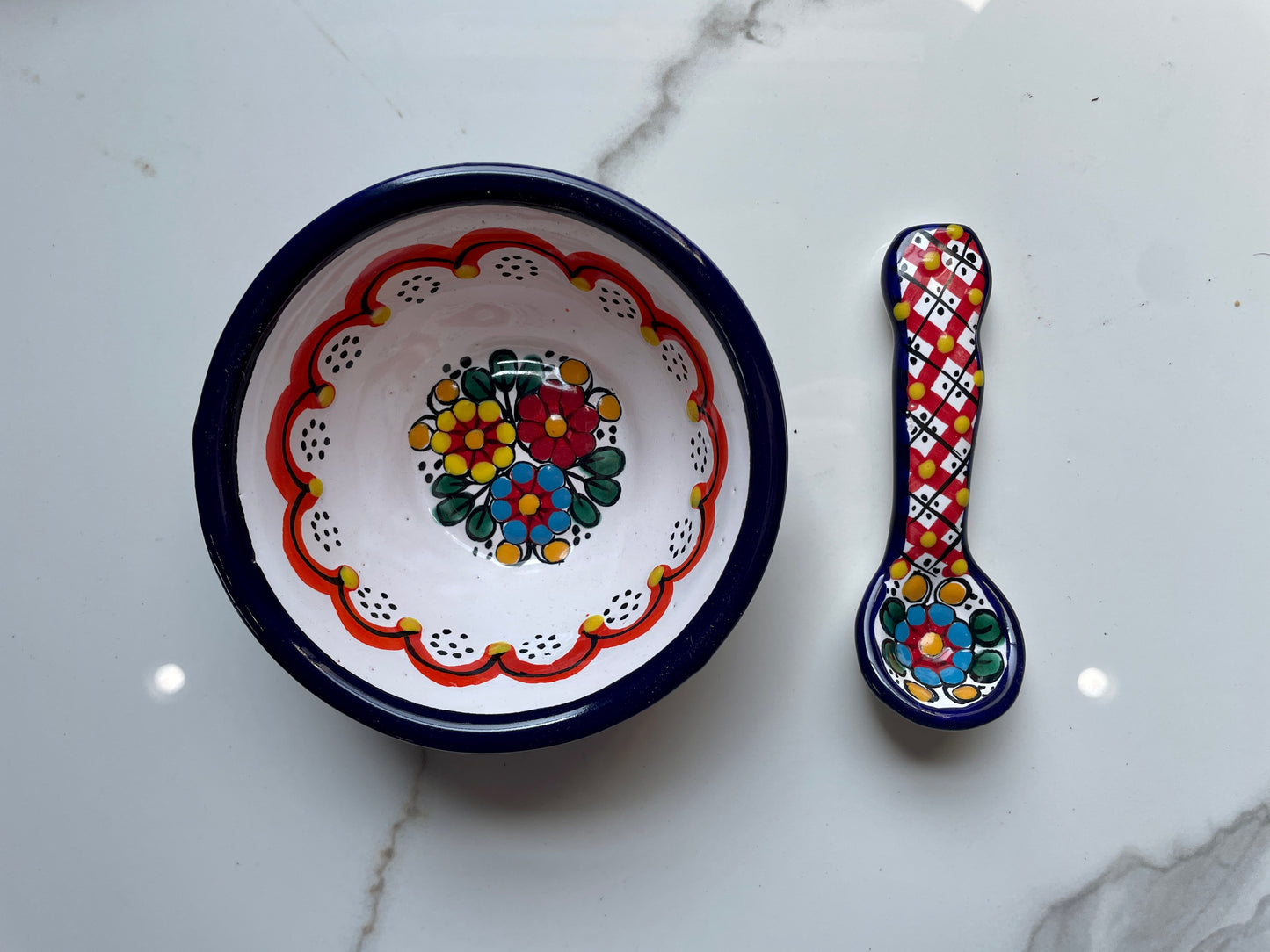 Multicolor Patterned Bowl Talavera Tray Set