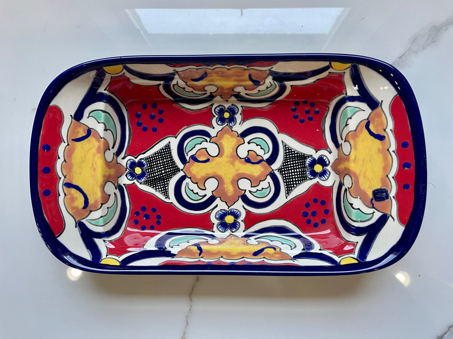 Multicolor 3pc Patterned Bowl and Tray Talavera Set