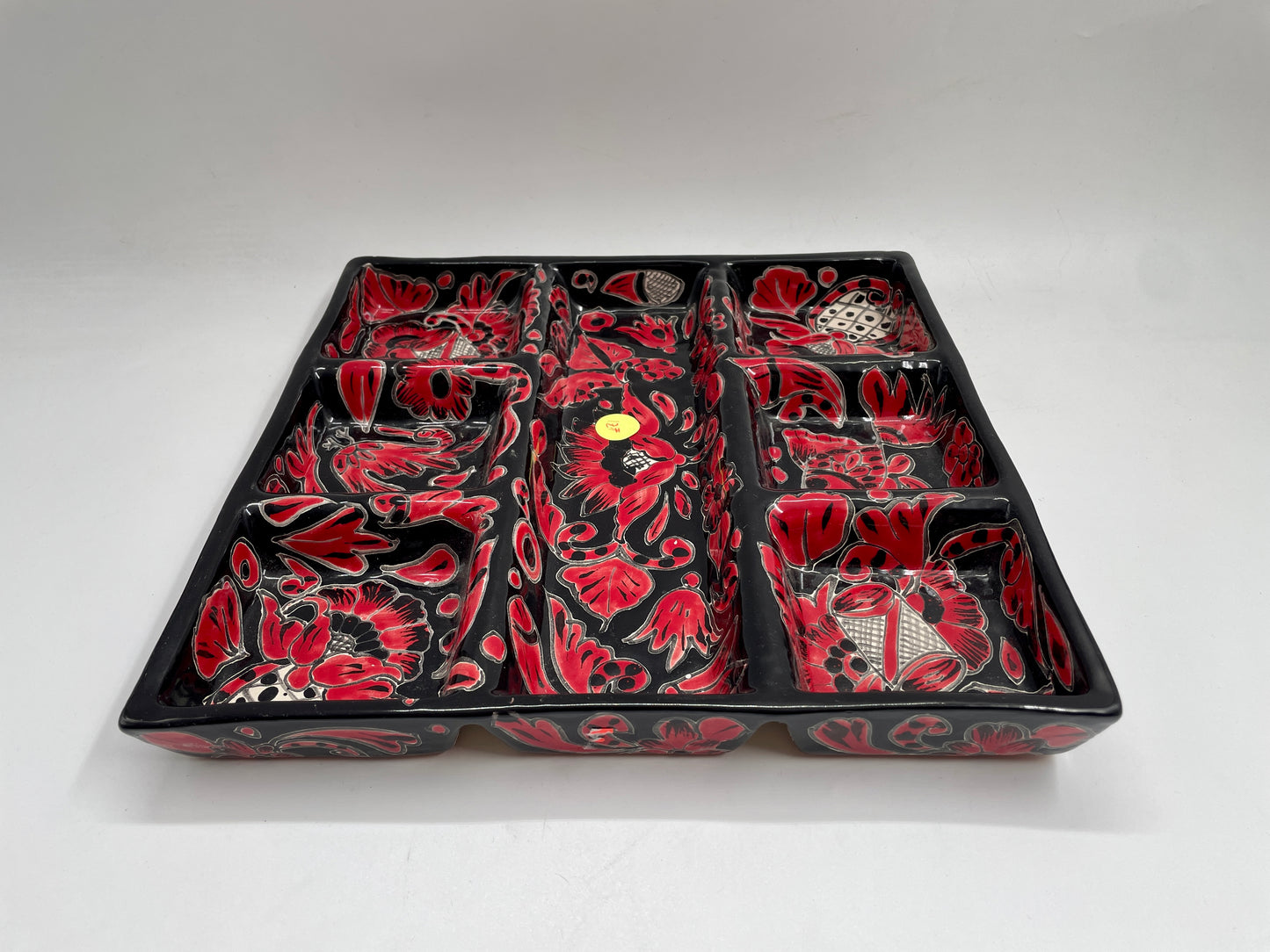 Red and Black Patterned Square Talavera Tray