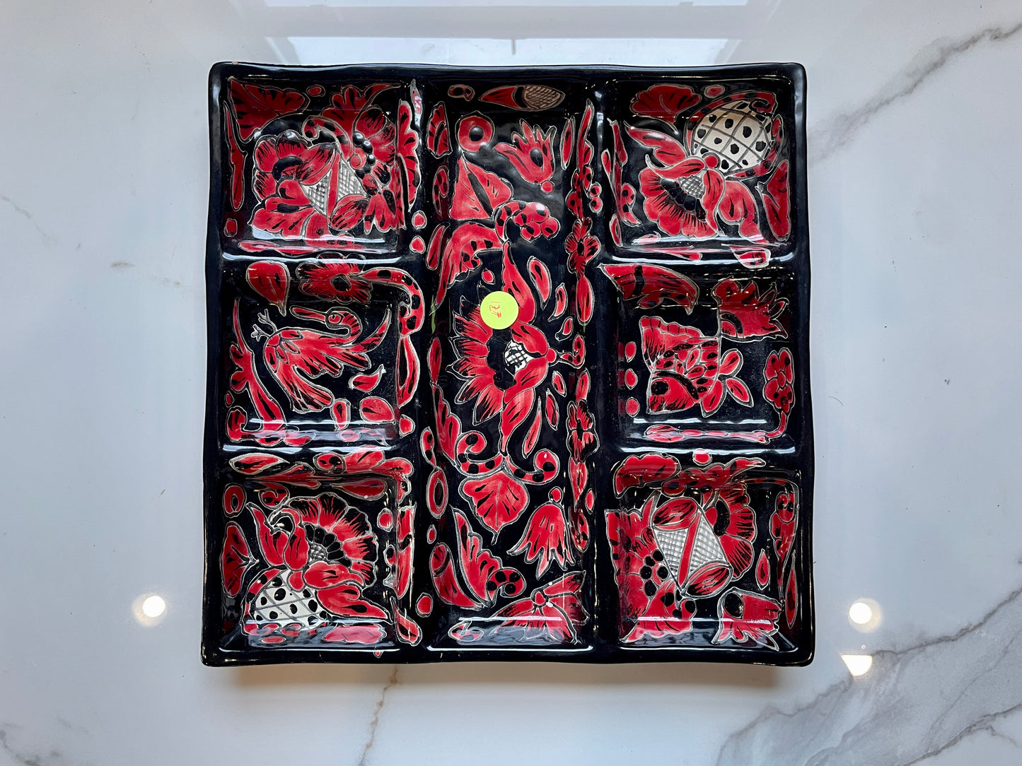 Red and Black Patterned Square Talavera Tray