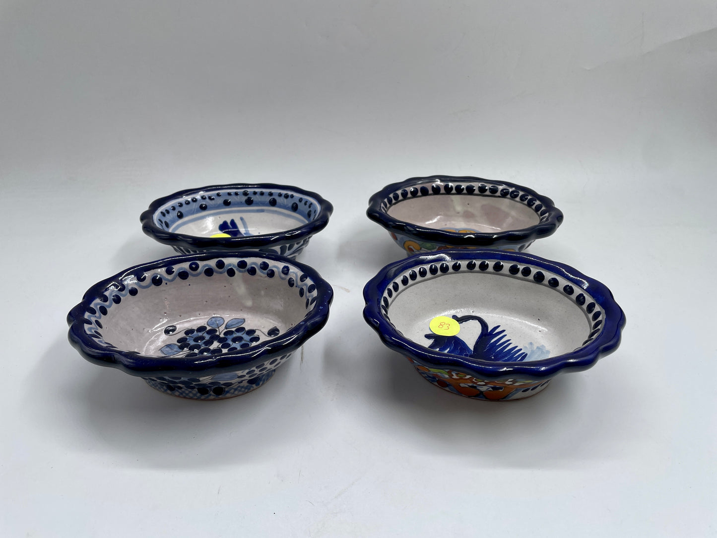 Blue, White, and Multicolor Patterned 4pc Bowl Talavera Set