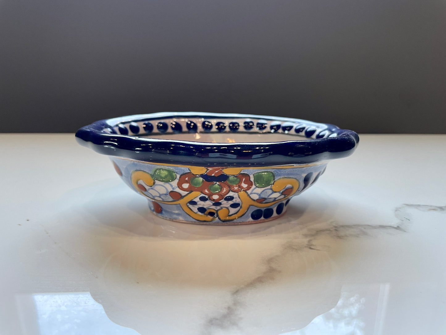 Blue, White, and Multicolor Patterned 4pc Bowl Talavera Set
