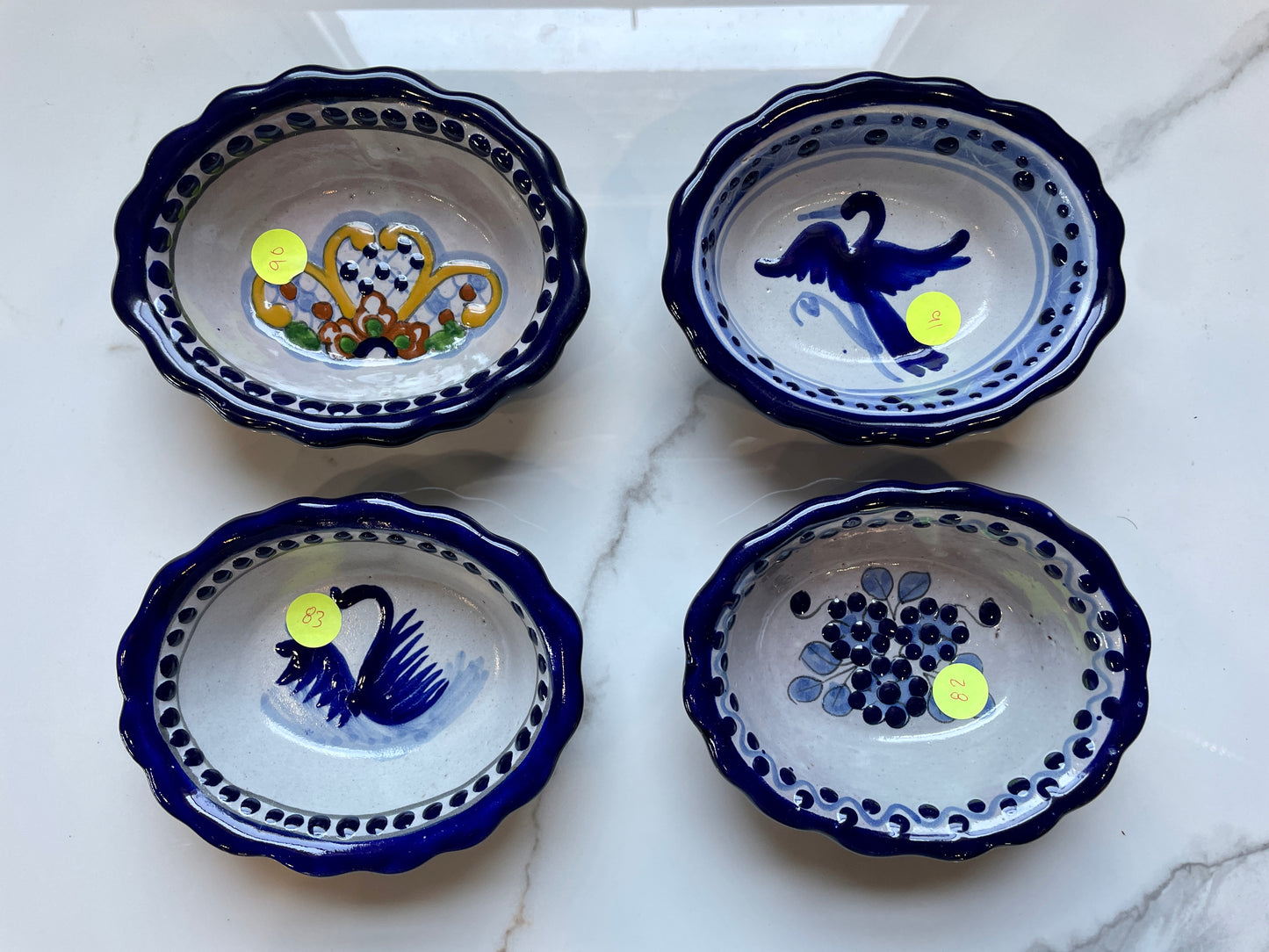 Blue, White, and Multicolor Patterned 4pc Bowl Talavera Set