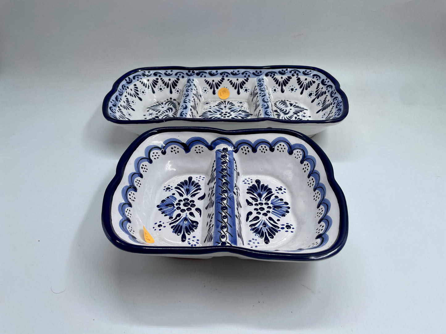 White and Blue Patterned 2pc Dip Bowl Talavera Set