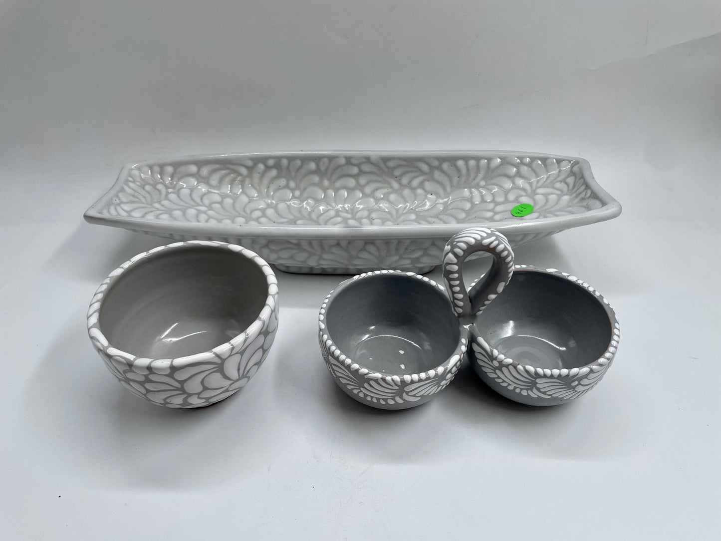White Patterned 3pc Canoe Bowl Talavera Set