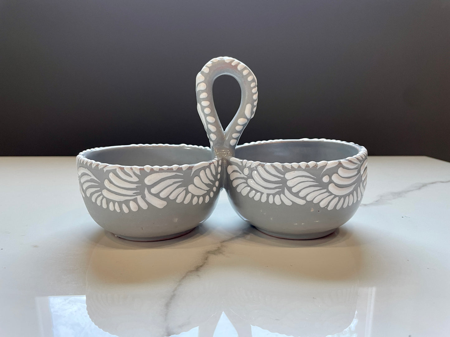 White Patterned 3pc Canoe Bowl Talavera Set