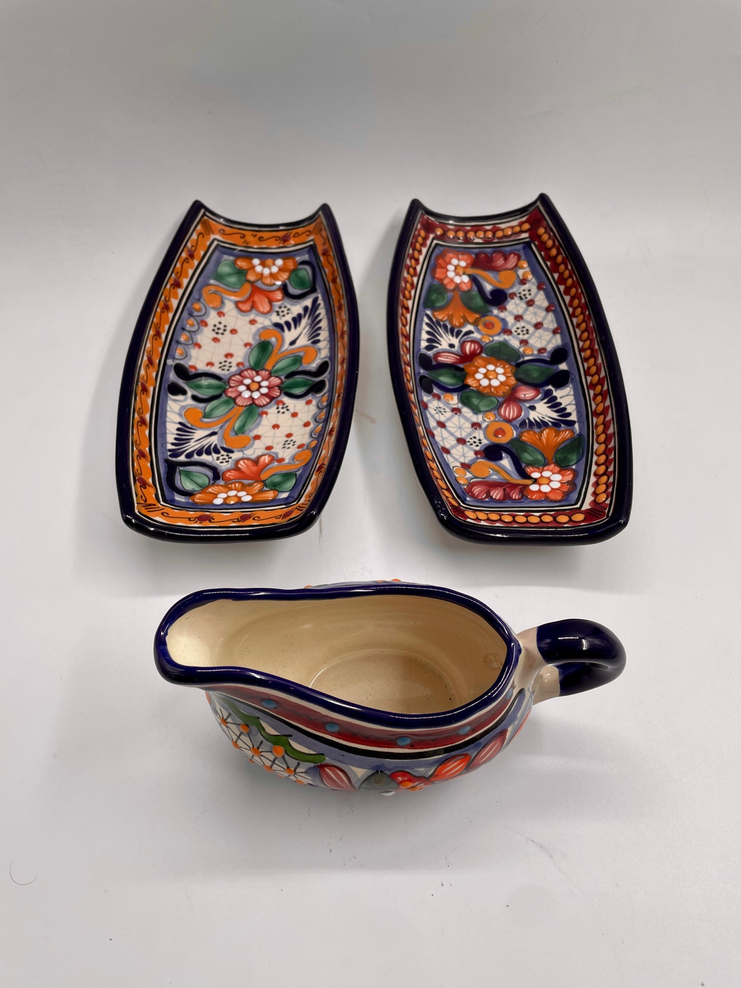 Multicolor Patterned 3pc Canoe Tea Talavera Set