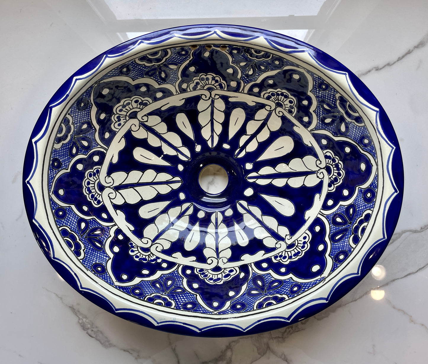 17" Blue and White Patterned Medium Talavera Drop-In Sink