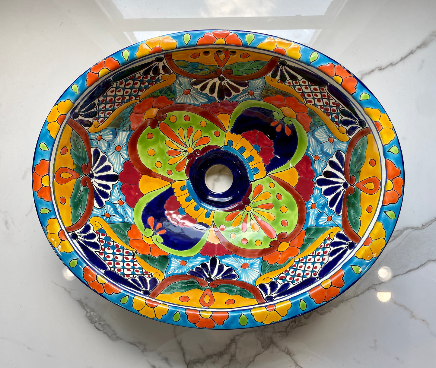 Multicolor Patterned Medium Flower Talavera Drop-In Sink