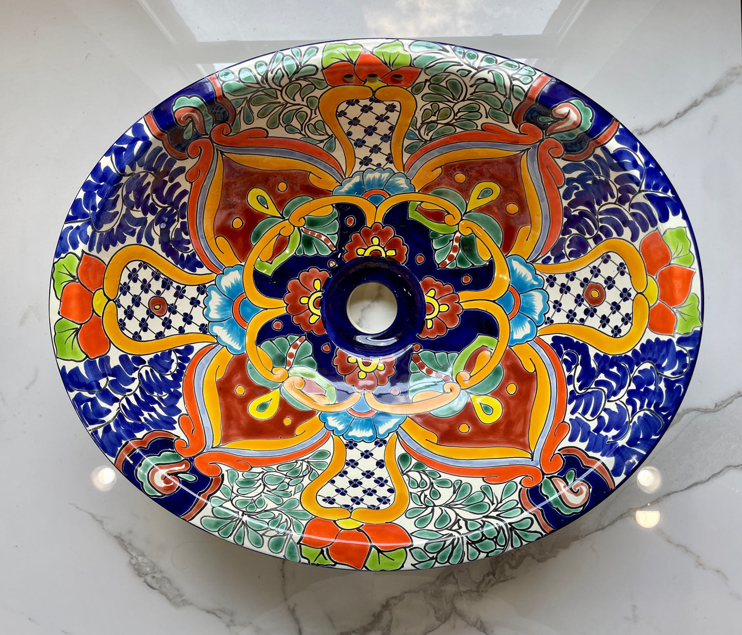 Multicolor Patterned Medium Petal Talavera Drop-In Sink