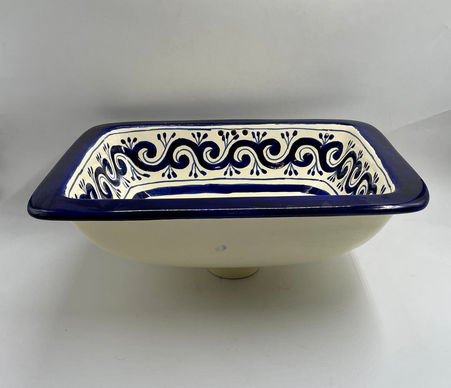 Blue and White Patterned Medium Rectangle Talavera Drop-In Sink