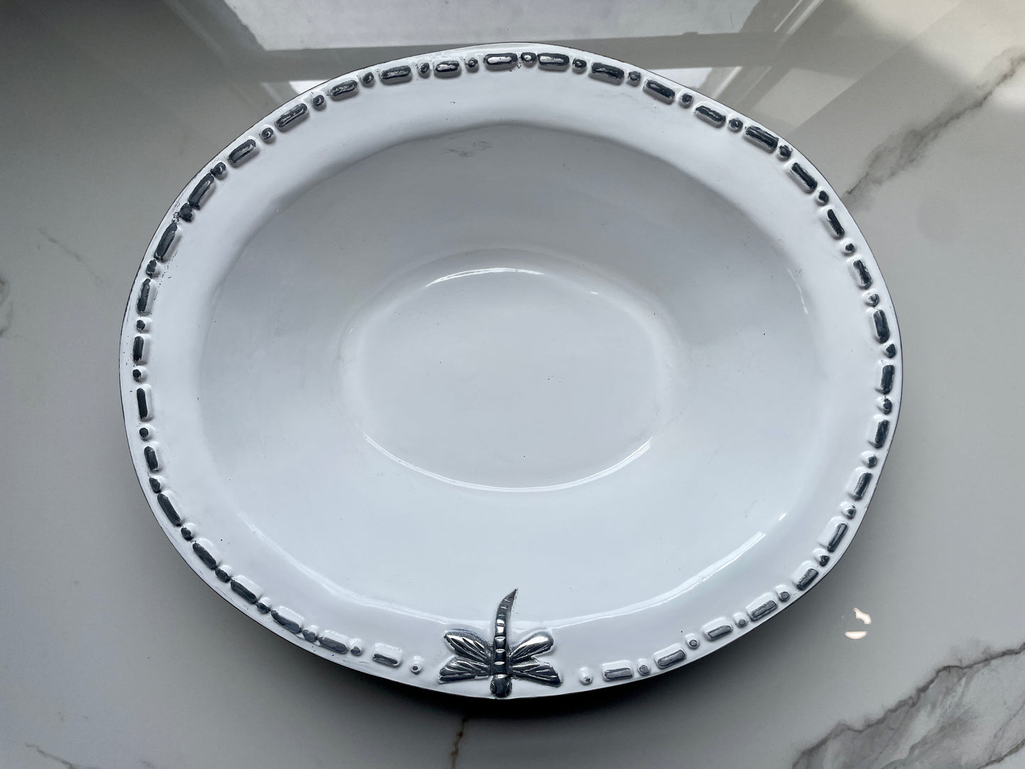 White Dragonfly 3pc Pewter Tray Set