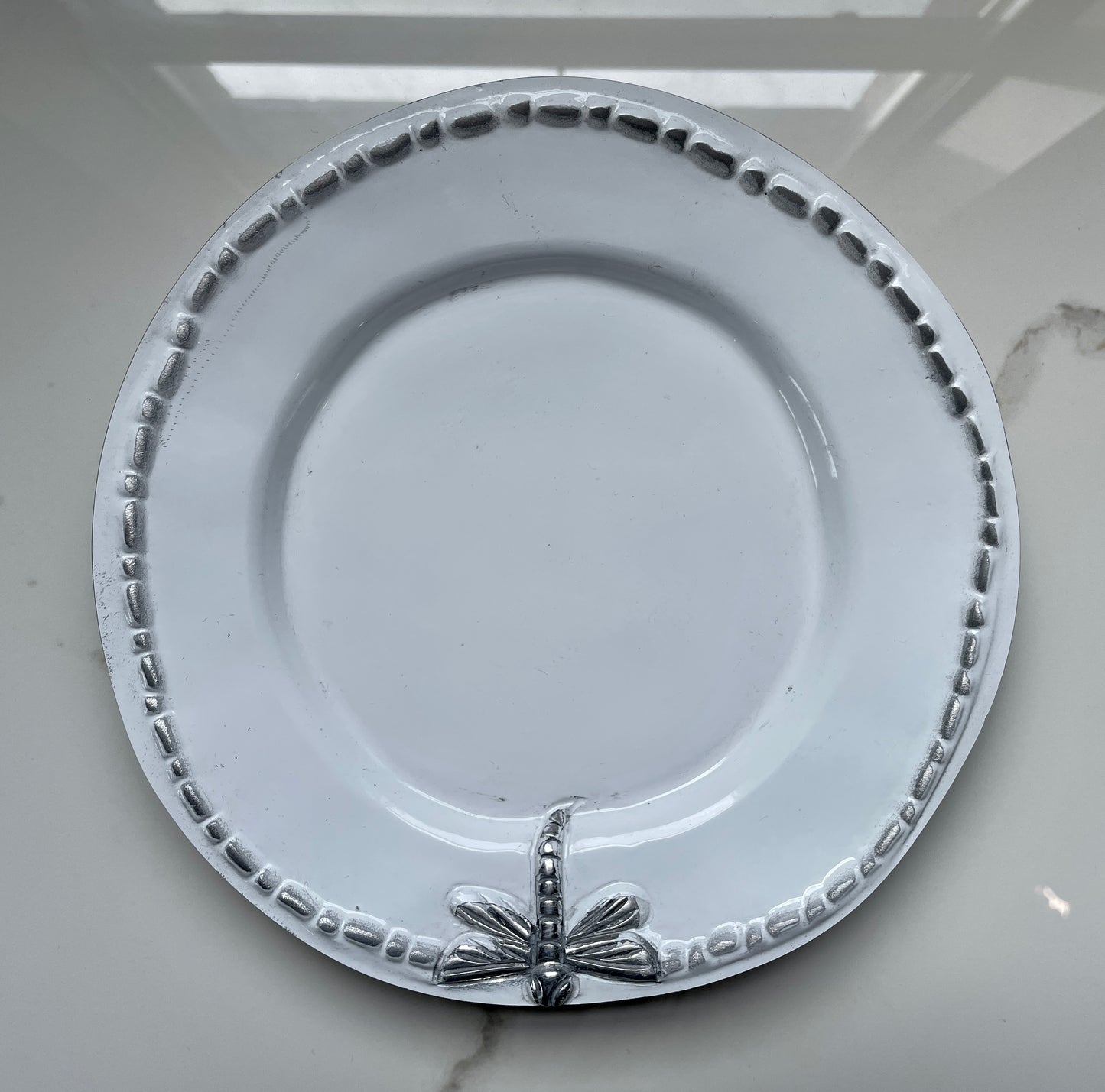 White Dragonfly 3pc Pewter Tray Set