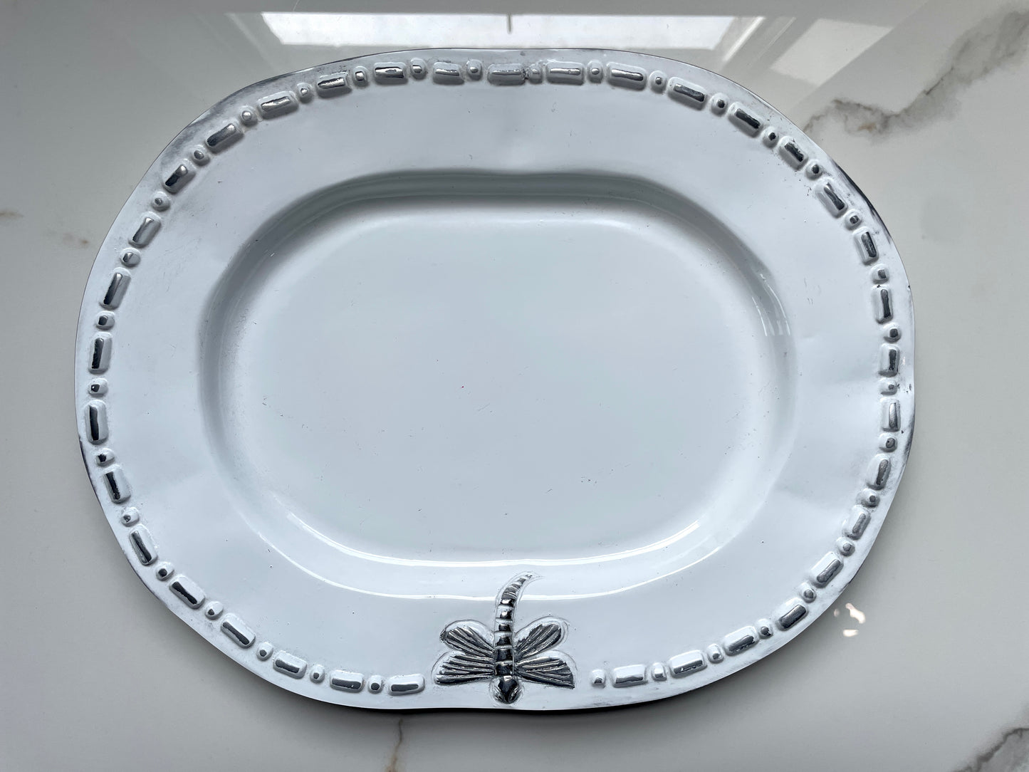 White Dragonfly 3pc Pewter Tray Set