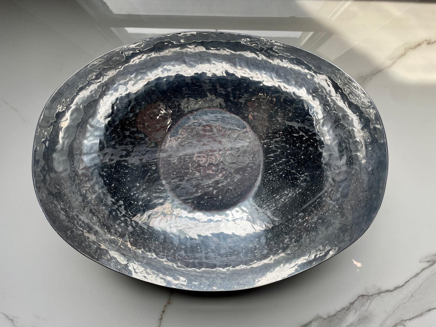 Silver Cratered 3pc Canoe Pewter Tray Set
