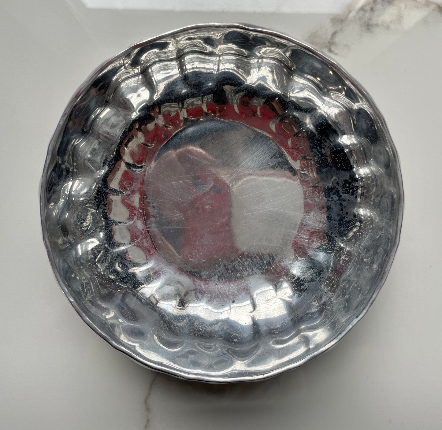 Silver Cratered 3pc Canoe Pewter Tray Set